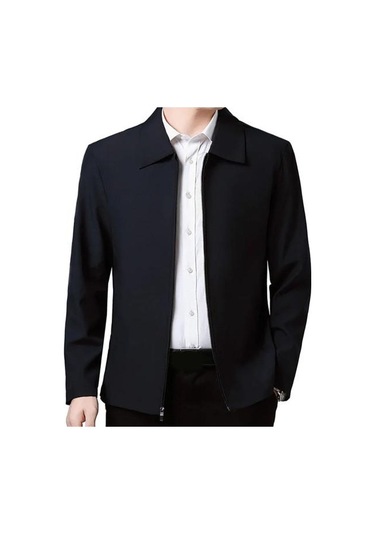 Düz Renk Orta Yaşlı Yaşlı Erkek Uzun Kollu Fermuar Kapatma Düz Resmi İş Rahat Yumuşak Siyah