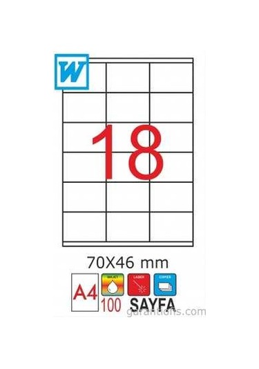 Goldmoon 2080 Laser A4 Sayfa Etiketi 70X46MM 100'lü Paket