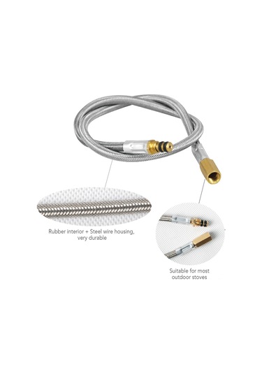 Symbee Kamp Isıtkısı Uzatma Hortumu 44cm - Kauçuk & 43 Çelik Tel Malzeme - Kullanıma Pratik Gümüş