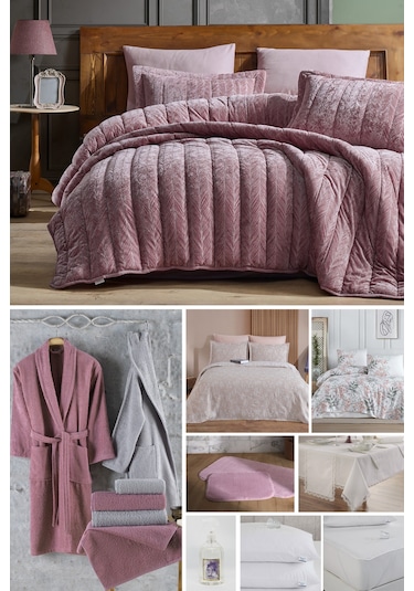 Elart Kadife Comfort Royal Çeyiz Paketi 48 Parça Gülkurusu