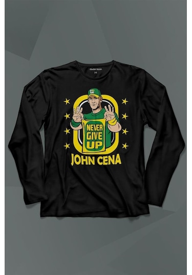 John Cena Wwe Logo Never Give Up Amerikan Güreşi Uzun Kollu Tişört Baskılı Çocuk T-shirt 001