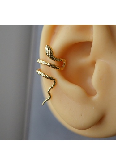Gold Renkli Çelik Yılan Model Earcuff Yılan Sıkıştırma Kıkırdak K Renkli