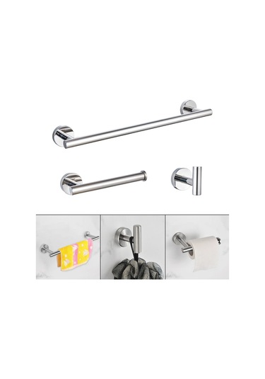 Suntek 3 Parça Banyo Donanım Aksesuar Seti Havlu Gümüş Gümüş Diğer