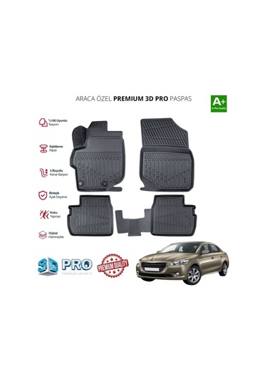 Peugeot 301 Araca Özel 3d Paspas 2013 +