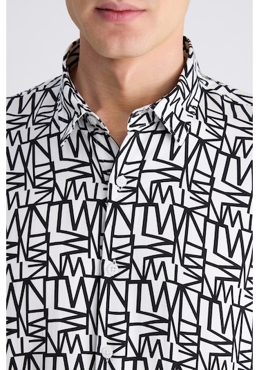 Twn Slim Fit Beyaz Baskılı Rayon Gömlek 4ec02ap122591 Çok Renkli
