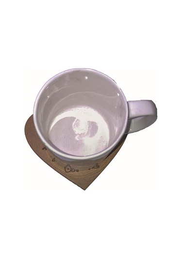 Kalpli Ahşap Bardak Altlığı 2 Lı Set Sevgililere Bardak Altlığı S Kahverengi