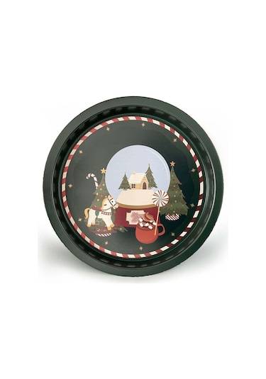 Winter Sphere Desenli Yuvarlak Metal Tepsi, 31,5 Cm