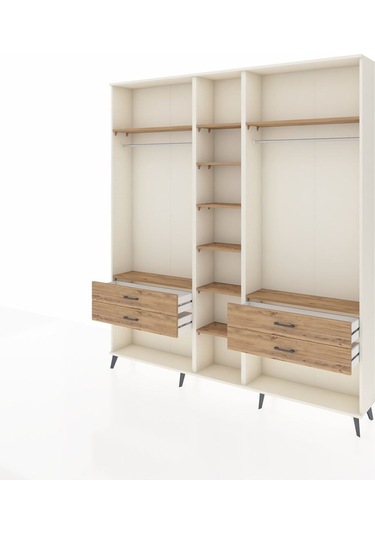 Arges Dolap 10 Raflı 4 Çekmeceli 2 Askılı 220x30x243 Aytaşı-çam/çam Atlas Çam/atlas Çam