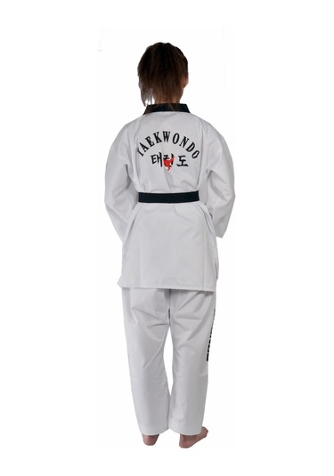 Haşado Fitilli Siyah Yaka Taekwondo Elbisesi Beyaz