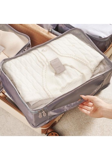 Gri 6 Adet Seyahat Saklama Torbaları Örgü Pencere Nefes Çok Amaçlı İç Giyim Ayakkabı Organizasyonu Büyük Kapasiteli Saklama Çantası Gri