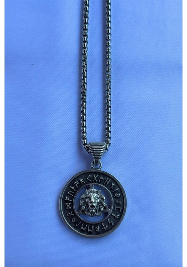 Aslanlı Viking Run El İşçiliği Paslanmaz Çelik Zincir Erkek Kolye Gümüş