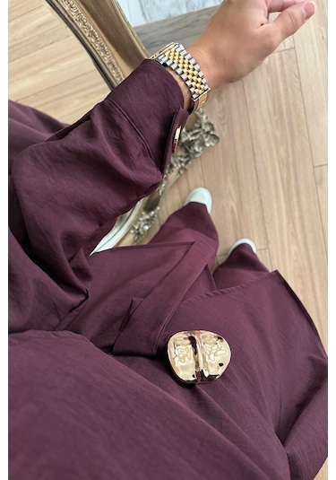 Kahijab Omuz Düğmeli Trenç Takım - Bordo Bordo