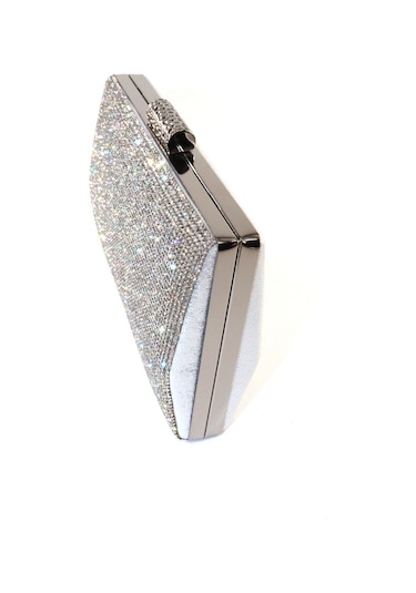 Taşlı Clutch Abiye Çanta Gümüş