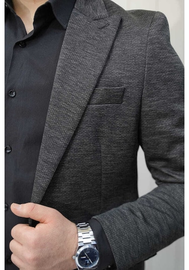 Bys Beystil Sivri Yaka Siyah Ceket Dubai - Slim Fit