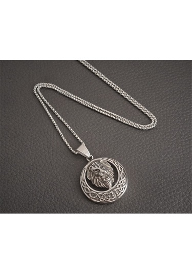 Paslanmaz Çelik Kral Aslan Kolye /60 Cm Zincirli