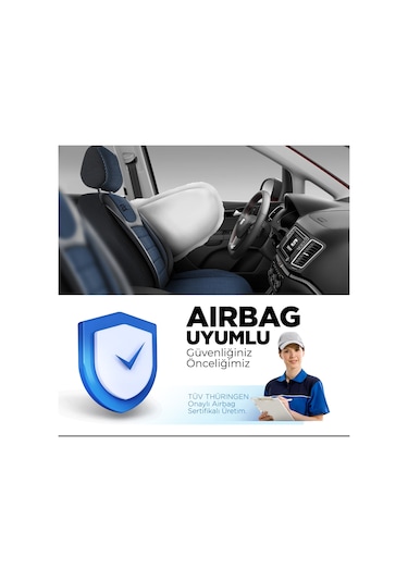 Panda Prestij Serisi Dokuma Kumaş Oto Koltuk Kılıfı  Mavi - Siyah