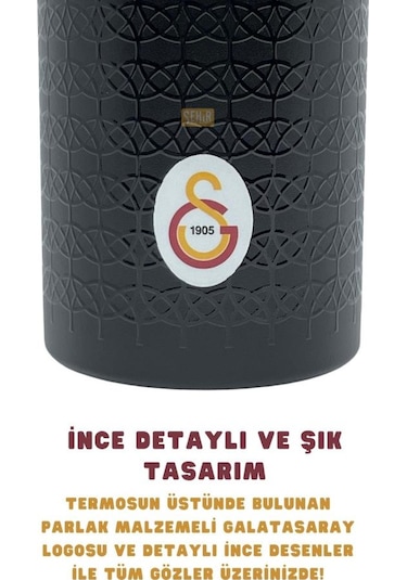 Galatasaray Çelik Termos Bardaklı Kapak Siyah 650 Ml