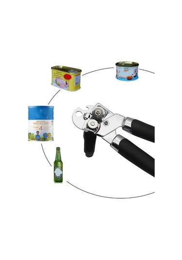 Monyee 3-ün-1 Paslanmaz Çelik Konserve Açıcı: Şişe Açıcı, Ergonomik Kolu Ve Anti Kayma Kelebeği - Siyah-gümüş Diğer