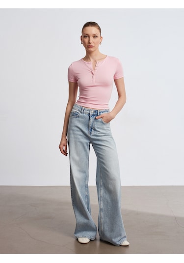 Dilvin 31704 Çıtçıt Düğmeli Kısa Kollu Top-toz Pembe Toz Pembe