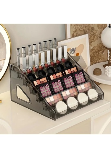Cordial Transparan Gri 5 Katlı Genişleyen Makyaj Organizer Rafı, Kompakt Vanity Masası Şeffaf Gri