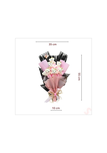 6 Ayıcıklı Buket, 55cm X 35cm - Pembe