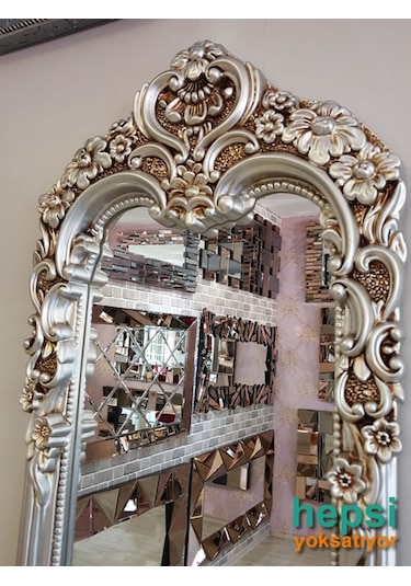 Klasik Model Gümüş Renk Varaklı Boy Aynası Gümüş