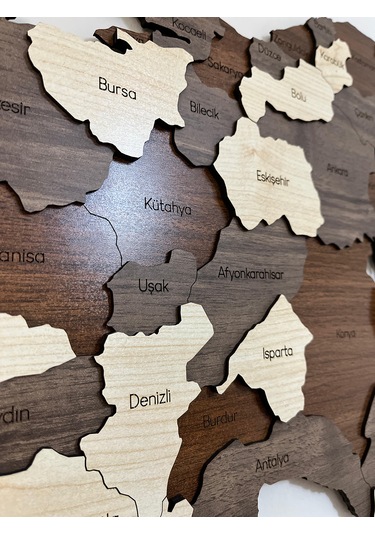 3 Boyutlu Tablo Ahşap Mdf Dekoratif Detaylı Türkiye Haritası Du