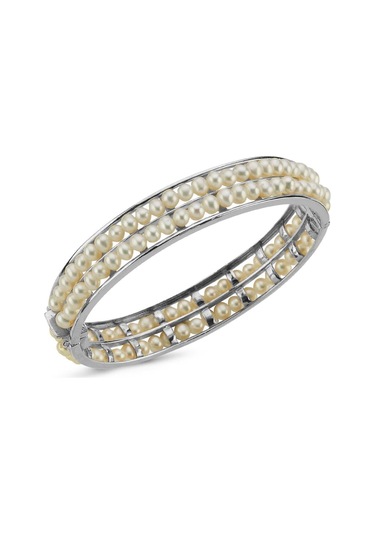 Kadın Çift Sıralı Doğal İncili Kelepçe Bilezik 58 / Beyaz Beyaz Beyaz Altın