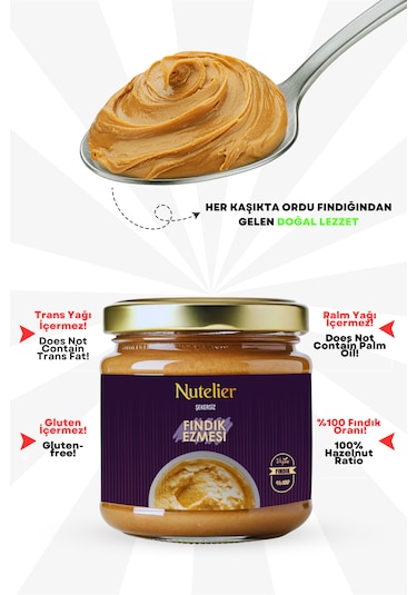 Nutelier %100 Fındık Şekersiz Fındık Ezmesi 200 G