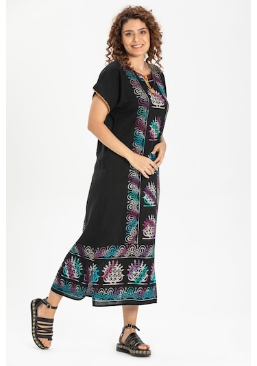 Kısa Kol Pamuk Hitit Uzun Elbise Eti Renkli Eti Renkli-eti Renkli Siyah