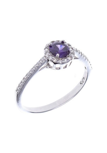 Mor Zirkon Taşlı 925 Ayar Gümüş Kadın Üçlü Tektaş Set