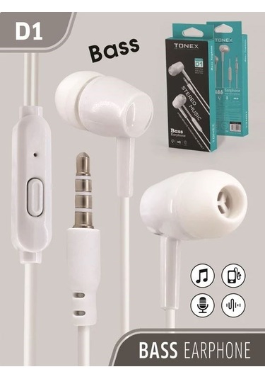 Tonex D1 Bass Earphones Kulak İçi Kablolu Kulaklık 20adet Standlı Kutu Universal