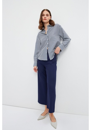 Stella Pulvis Lacivert Oversize Çizgili Gömlek Lacivert