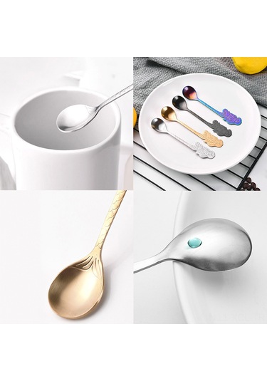 Konesam 304 Çelik Deniz Kızı Desenli Altın Renkli Çay Kahve Kaşığı, Ev Partisi Hediyelik Spoon, Opp Çanta İle Paketli Diğer
