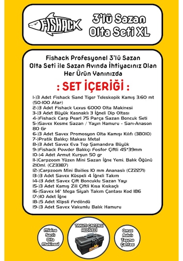 Tam Takım Sazan Olta Seti - 3'lü Set - Xl - 3.60mt/50-100gr