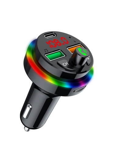 Pdf16 Araba Bluetooth 5.0 Fm Verici Renkli Ortam Işığı Tip C Çift Usb Hızlı Şarj Cihazı