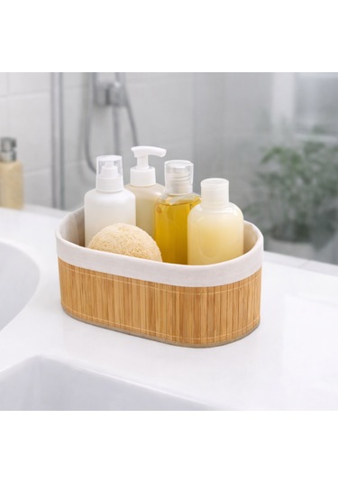 3'lü Bambu Sepet - Naturel Astarlı Çok Amaçlı Saklama Kutusu Bej