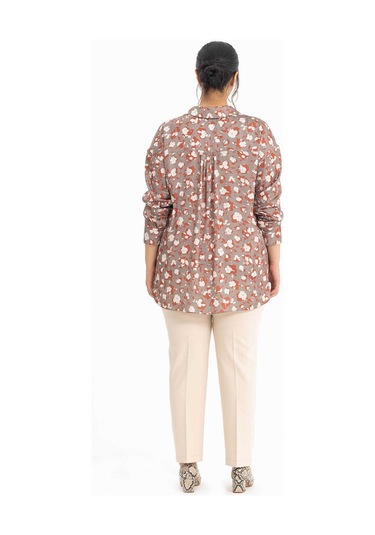 Galaxi Kadın Büyük Beden Desenli Manşetli Gömlek 3051000 Vizon