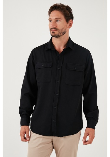 Buratti Pamuklu Çift Cepli Regular Fit Erkek Gömlek Cf25W128858 Siyah