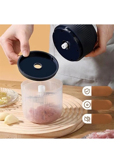 Usb Şarj Edilebilir Elektrikli Gıda Doğrayıcı - Sarımsak Presi, Kıyma Makinesi Siyah