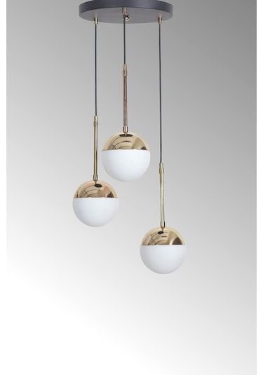 Nova 3 Lü Krom-siyah Metal Gövde Beyaz Camlı Tasarım Lüx Sarkıt Avize - Gold - Beyaz Füme - Krom