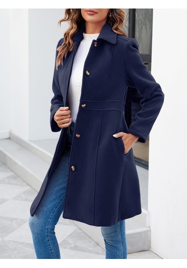 Dikiş Detaylı Tasarım Kaşe Kaban Lacivert