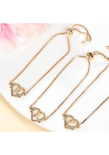 Klasik 26 İlk Harfler Bilezik Kadınlar İçin Moda Altın Renk Kalp Mektup Zincir Bilezik Takı Hediye G Altın