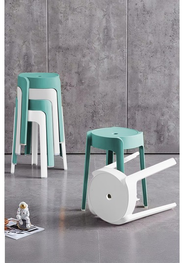 Kaymaz Ayaklı İç İçe Geçebilen Plastik Tabure 6 Adet-yeşil Beyaz