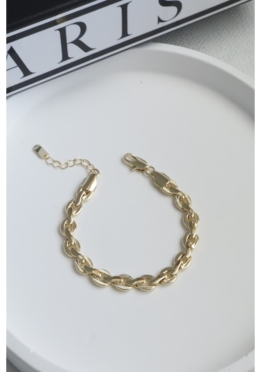 Demokan Kararmaz 14k Altın Renk Vip Seri İthal Basit Hallow Bileklik Altın