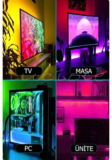 Tv Arkası Çocuk Yatak Odası Mutfak Salon Rgb Şerit Led Uzaktan Kumandalı Tak Çalıştır 2 Metre