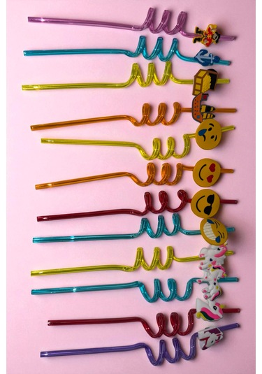 12'li Eğlenceli Sevimli Figürlü Pipet Yıkanabilir Karışık Model 26cm +3