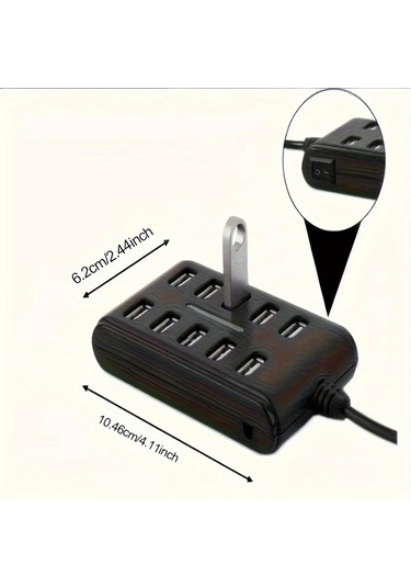 Oldfriend 10'lu Taşınabilir Usb Hub Multiport Adaptör Siyah Abs Yapı 36v Fare Klavye
