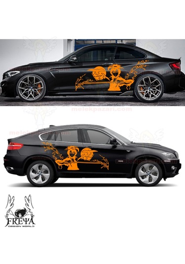 120X50cm-Samuray Kız Yan Kapı Oto Sticker, Samurai Girl