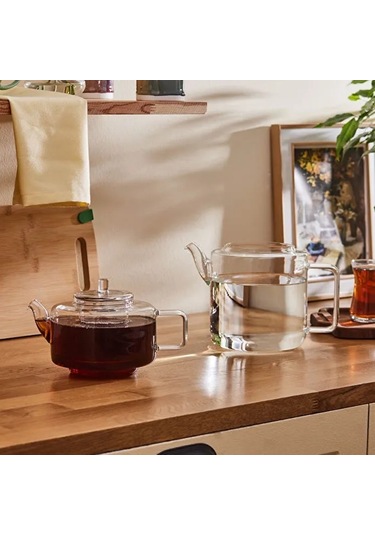 Borosilikat Cam Çaydalık Takımı 1,8+1,1 Litre Beyaz